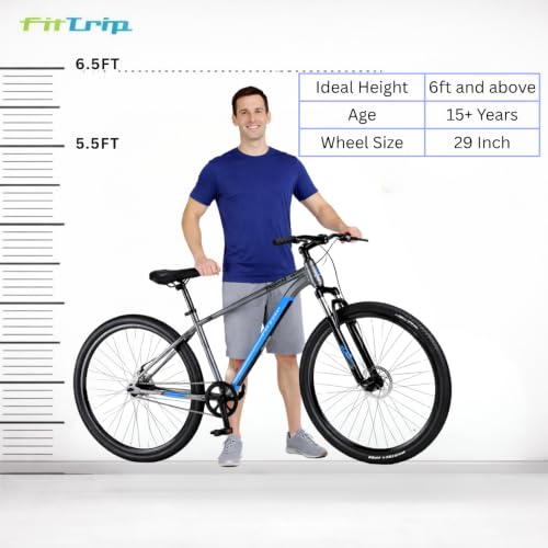 Image of FitTrip Scrambler 29T | Single Speed MTB Cycle for Men | Mountain Bicycle | Dual Disk Brakes | Hartex Tyres | Unisex | Fully Fitted (LiquidMetal-Blue)