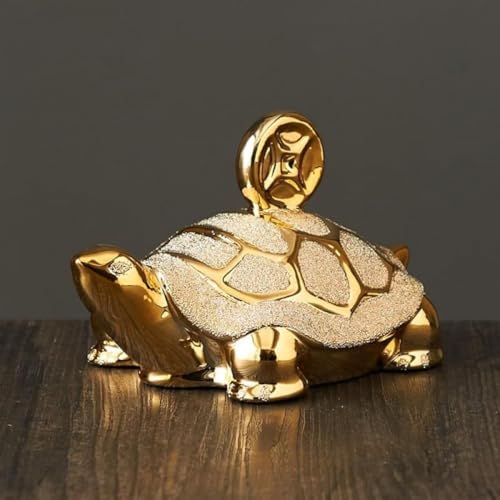 SLLS 金銭亀 置物 金メッキ 工芸品 彫刻 装飾 開運グッズ 風水 縁起物 金運アップ インテリア フィギュア 玄関 飾り物 ギフト プレゼント 開業祝い 記念品