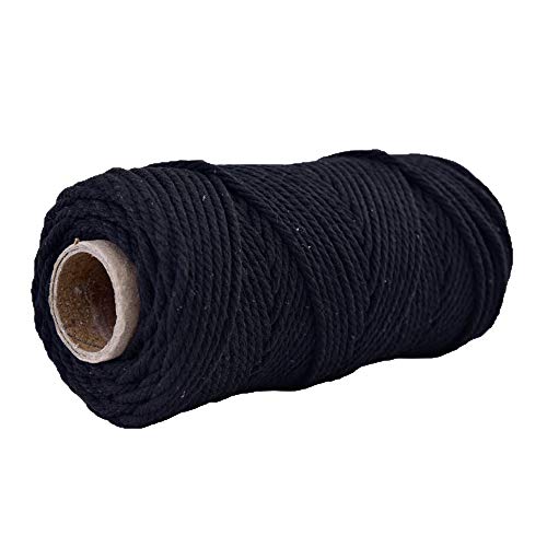 109 Yards DIY Craft Macrame Natural Cotton Rope Black 4mm Knitting String Rope Hand Knitting Yarn Colored Cotton Rope for Wall Hanging Plant Hangers Crafts Knitting Decorative Projects