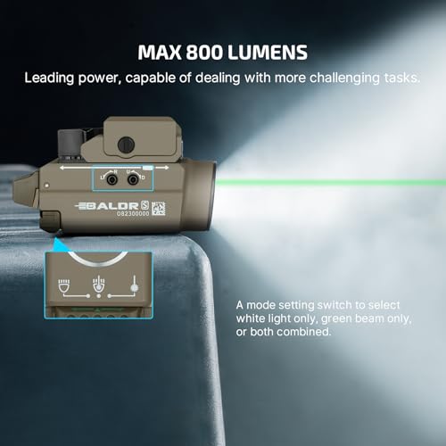 Image of OLIGHT Baldr S 800 Lumens Compact Rail Mount Weaponlight with Green Beam and White LED Combo, Magnetic USB Rechargeable Tactical Flashlight with 1913 or GL Rail, Battery Included (Flat Dark Earth)