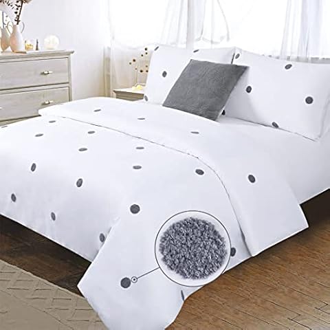 Chlophy Polka Dot Duvet Cover Set Grey White Double Textured Tufted Bedding Set Boho Geometric Bohemian Embroidered Moroccan 3 Pieces 200x200 Polycotton Soft Geometric Cover