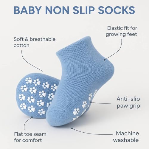 Safe Steps Baby Non-Slip Grip Socks – 5 & 9 Pack Cat Paw Cotton Sets for Boys, Girls, and Toddlers (6M–5Y)2