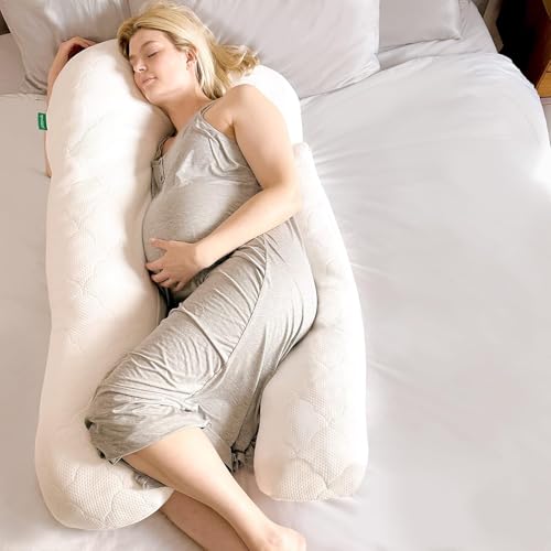 Image of Newton Baby New and Improved Premium Pregnancy Maternity Pillow with Cotton Surface, 50% More Memory Foam and Fiber Clusters for Complete Support, U-Shaped with Removable Washable Cover