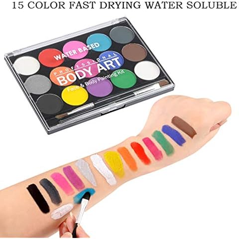 WOWOSS Professional Face and Body Paint Palette with Brush 15 Colour Non-Toxic Face Paint for Kid Adult Washable Safe Face Painting Palette for Halloween Party, Festival Party Cover