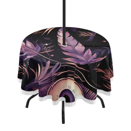 Wajiw 60 Inch Indoor Outdoor Round Tablecloth with Umbrella Hole and Zipper Waterproof Patio Table Cover for Camping Dining Room Party Outdoor Picnic,Eyes Floral