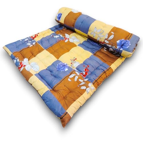 Image of Deevine Craft Soft Cotton Foldable Mattress - Lightweight, Firm Single Gadda | 3D Design Print, 72x36 Inches (3x6 ft) | Portable for Picnic, 1 Sleeping Capacity (Brown Check Mattress)