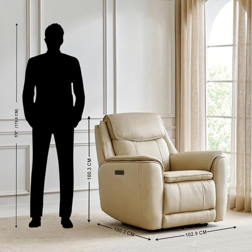 Image of Home Centre | Potsdam Half Leather 1-Seater Zero Gravity Electric Recliner | Recliner Sofa for Living Room | Ivory | 1 Year Warranty