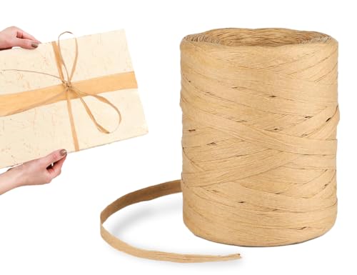 AOYEGIC Cinta de Rafia,Hilo de Rafia para Ganchillo,Cordón de Embalaje,Cinta de Papel de Rafia Natural,Cordón de Papel,Cinta de Rafia,Cinta de Regalo,para Proyectos de Manualidades,Bricolaje(200m)