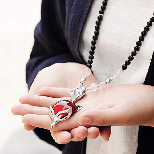Chaîne de pull en argent 925 avec son pendentif renard en grenat pour femme