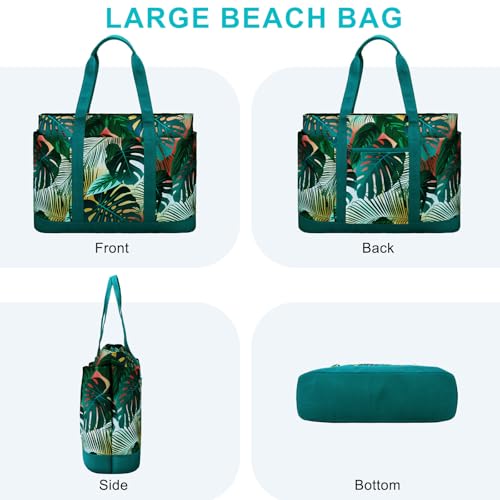 VASCHY Extra Large Beach Bag, Oversized Utility Travel Tote Bag with Zipper Waterproof Sand-proof Pool Bag with Wet Bag4