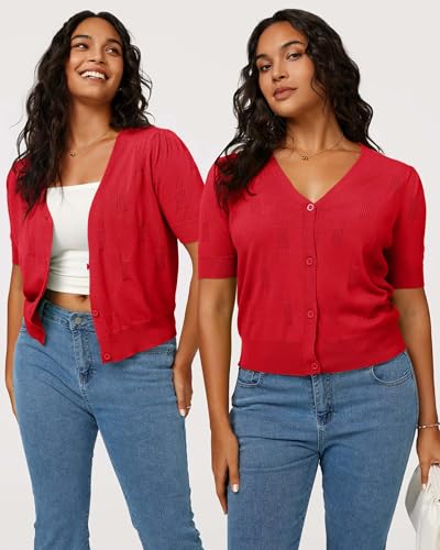 Image of Arach&Cloz Women's Lightweight Spring Summer Business Casual Cropped Short Sleeve Cardigan