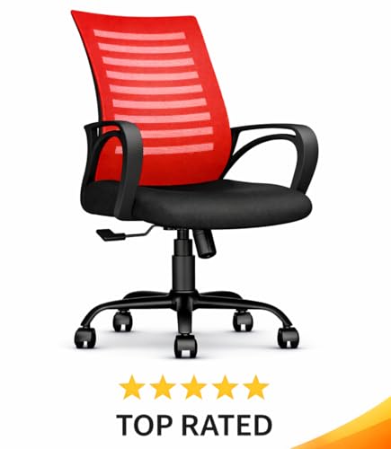 Image of Ergonomic 360 Swivel Office Chair for Home & Office Work with Back Support |Tilting & Height Adjustable Mechanism | Revolving Computer Chair for Home Study Use (Red)