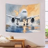 DFENILROP 3D Gedruckter Wandteppich Flugzeug im Regen, Weiches Artistisches Aquarell Flugzeug Polyester-Tapete, Mehrzweck Dekoration Für Büro & Arbeitszimmer, Premium Geschenk 70cmx100cm