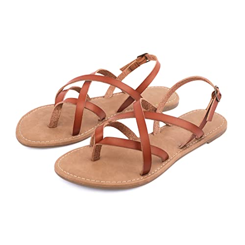 Image of Huayuanwell Women's Gladiator Flat Sandals Fisherman Strappy Sandals Ankle Strap Sandals