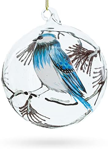 Bluebird in Frosted Forest Scene Glass Ball Christmas Ornament - Image 5