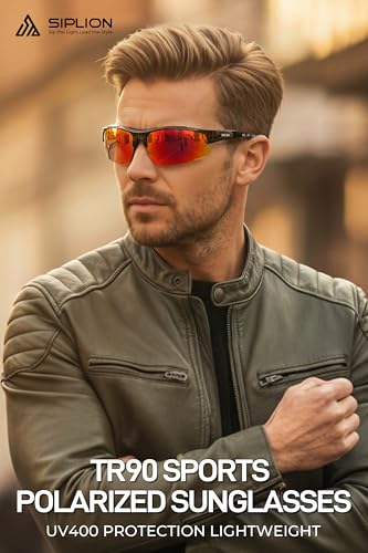 Image of SIPLION Polarized Sunglasses Men Sports: UV400 Protection Anti-Slip Wrap-Around TR90 Frame for Driving Fishing Golf Running