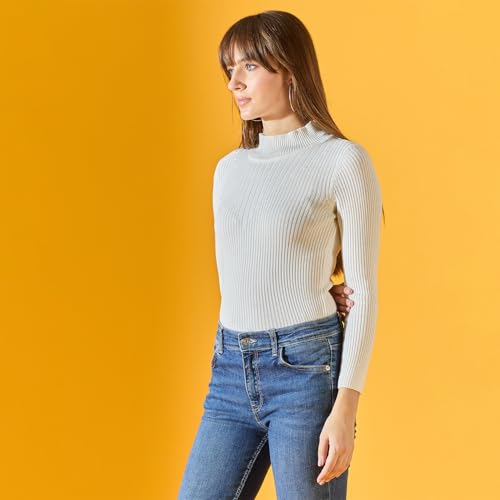 Image of 98 Degree Women Pure Cotton High Neck Sweater Has A Full Sleeve & Straight Hem-AW25AZG1156-BLACK