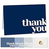 Paper Play Thank You Cards Bulk Pack of 40 Blue, 5x3.5 Inches with Matching Stickers & Envelopes, Minimalistic Design Suitable for Business, Baby Shower, Wedding, Small Business, Graduation, Funeral