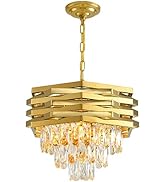 Modern Crystal Chandelier Gold 15.7" Round Chandeliers for Dining Room K9 3-Tiers Ceiling Pendant...