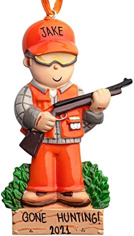 UniqXmas Personalized Hunter Figurine Christmas Ornament 2023 - Free Customization | Hunter in Orange with Rifle Gun for Xmas Tree | Unique Shooting Hunting Lover Keepsake - Custom Name & Year