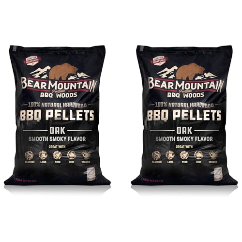Bear Mountain 2-Pack All Natural Wood Pellets for Smoker, Grill & BBQ, 20 Lbs, Oak - Premium...
