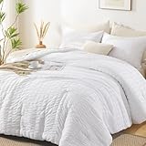 AveLom Seersucker King Comforter Set (104x90 inches), 3 Pieces - 100% Soft Washed Microfiber Lightweight Comforter with 2 Pillowcases, All Season Down Alternative Comforter Set for Bedding, White