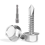 VGBUY 132pcs Self Drilling Screws for Metal,#10 x 3/4 Inch 410 Stainless Steel Self Tapping Sheet Metal Screws,Self Tapping Screws for Metal,Hex Washer Head