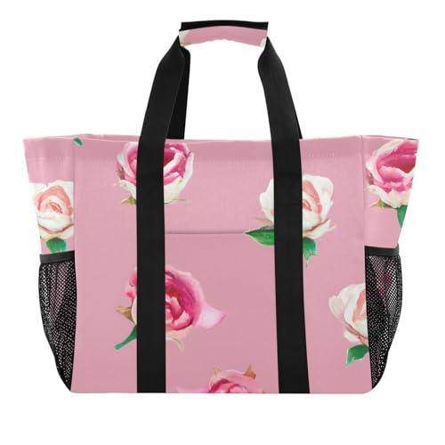 Watercolor Roses Pink Large Beach Bag Waterproof Beach Tote Bags for Women Travel Gym Pool1