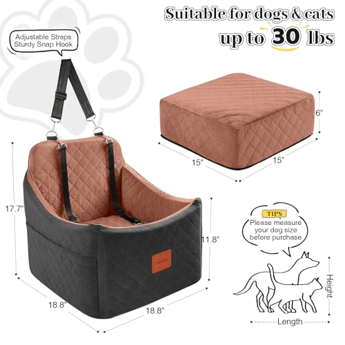 INDYBUD Hunde Autositz für kleine bis mittlere Hunde,Waschbarer hundesitz Auto mit Aufbewahrungstaschen, verdickter Hundeautositz Sitzerhöhung Hundebett Auto für Vordersitz (Schwarz Braun, Mittel)