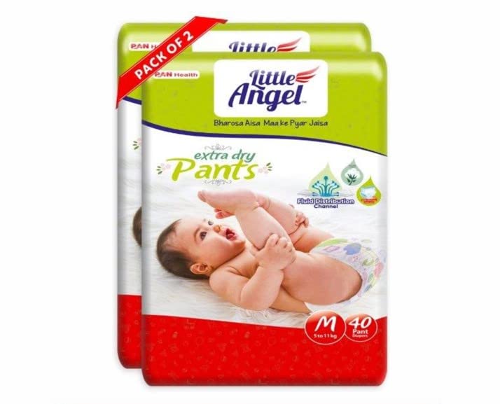 Extra Dry Baby Pants Diaper, Medium (M) Size, 80 Count, Super Absorbent Core Up to 12 Hrs Protection & Wetness Indicator, Upto 5-11kg (40 count/pack, Pack of 2)