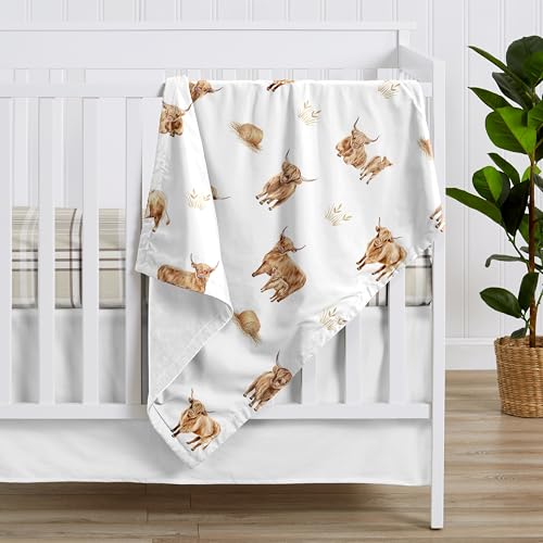 Image of Sweet Jojo Designs Soft Baby Blanket (Boho Highland Cow) for Girls or Boys, Infant, Newborns, Toddler 30x36in - Stroller Swaddle Security Receiving Blankets Minky (Farm Animal, Watercolor, Farmhouse)