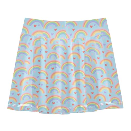 Cute Rainbow Girls Tennis Skirts with Built in Shorts Flowy Girl Skort Sports Skirts for Kids with Pockets 4-12Y3