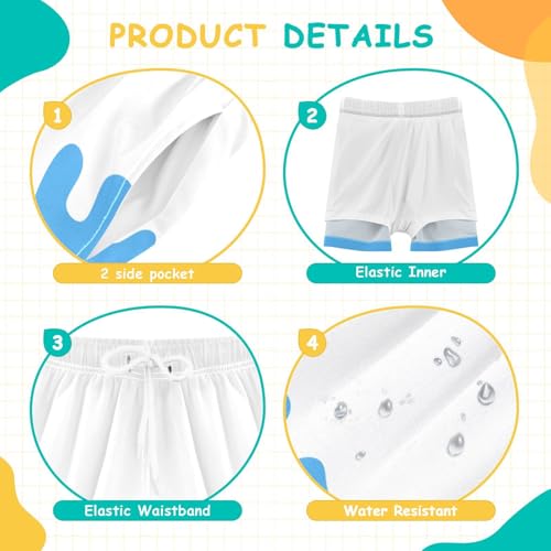 Ice Cream Blue Boys Swim Shorts with Compression Liner Milk Drip Pattern Swim Trunks Boys Size 12-13 Beach Board Shorts Stretch Swimming Trunks4