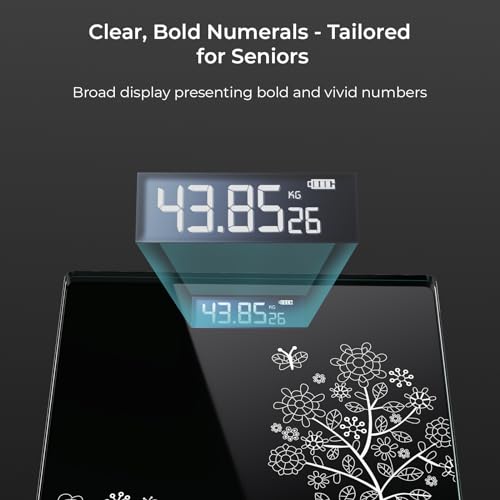 Image of beatXP Floral Digital Bathroom Weighing Scale with LCD Panel & Thick Tempered Glass, Electronic Weight Machine for Human Body - 2 Year Warranty