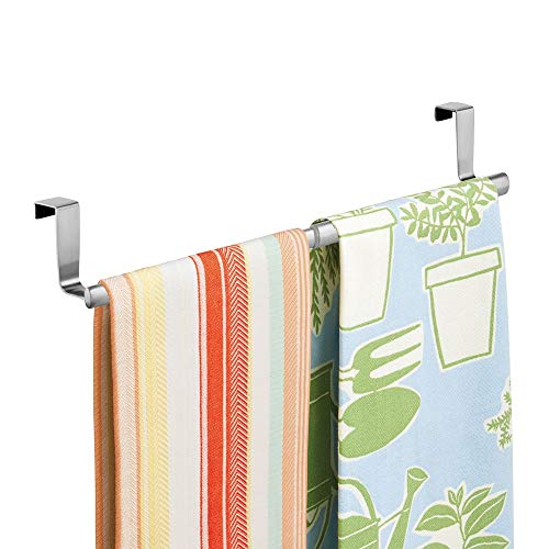 mDesign Adjustable, Expandable Kitchen Over Cabinet Towel Bar - Hang on Inside or