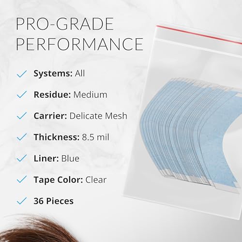 Image of Walker Tape A Contour Lace Front Support Tape Tabs, Double Sided Wig Tape for Lace Wigs, Toupees, and Tape in Hair Extensions Human Hair, Strong No-Shine Maximum Wear Hairpiece Tape 36 Pieces