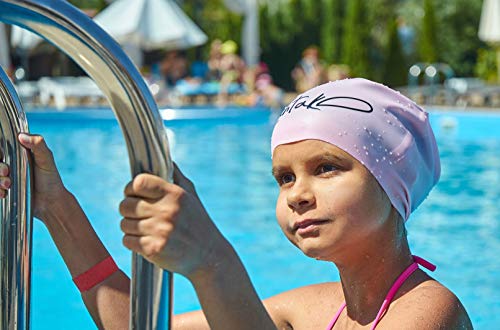 Swim Caps For Long Hair Kids - Swimming Cap Girls Boys Kids Teens With Long Curly Hair Braids Dreadlocks - 100% Silicone Hypoallergenic Waterproof Swim Hat - Kids Bathing Cap - (Rose Quartz, Small) #TOP7