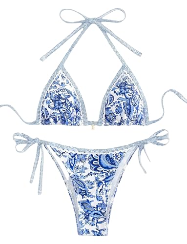 Happy Cherry 2-Teiliges Bikini-Set für Damen Neckholder-Badeanzug Schnürung Muschelverzierung Niedriger Taille Badeanzug...