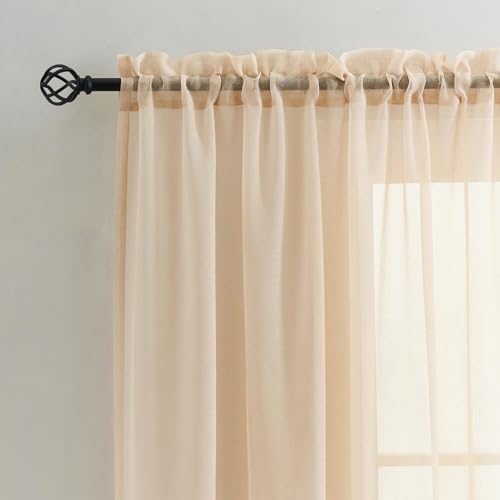 Image of MYSTIC-HOME Sheer Curtains Taupe 95 Inches Long, 108 Inch Width Window Treatments Rod Pocket Drapes for Living Room /Bedroom, Semi Extra Wide Volie Outdoor Curtains for Patio /Villa, 108 inchx 95 inch, 2 Panels