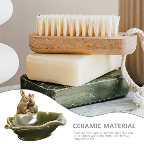 Hemoton Ceramic Soap Dish Rabbit Bar Soap Tray Soap Box Holder Decorative Bunny Soap Plate Hand Soap Saver Sponge Container Key Bowl Jewelry Dish For Bathroom Kitchen Wedding Gift #TOP1