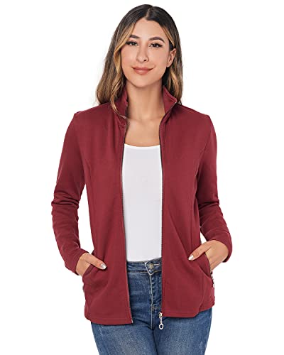 J.Corrine Sweatjacke mit Stehkragen Reißverschluss Langarm Sportjacke Ohne Kapuze Damen Weinrot XL thumbnail