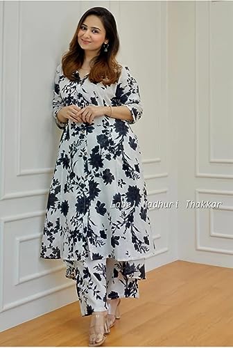 Image of Womens Cotton Printed Co-ord A-line Kurti and Pant Set