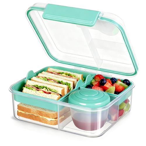 VINATO Fiambrera Bento Box, Lunch Box con Compartimentos, Taper para Comida de Trabajo, en Verde Azulado, 1.65L