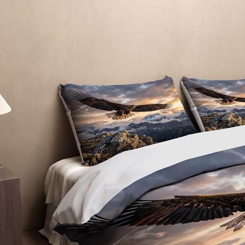 Housse de couette fermeture éclair ultra douce 200x200, parure microfibre imprimé aigle 3D durable - 6