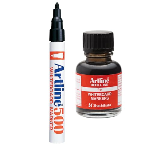 Image of Artline Combo of Black Colour 500 Whiteboard Marker X 10 with ESK50 Refillable Ink X 10 | Efficient and cost-effective solution for your writing needs