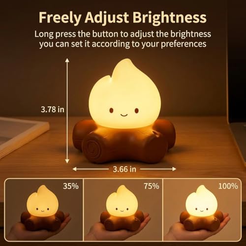 Image of ELEPHANTBOAT Night Light for Kids with 5 White Noise Sounds, Bonfire Decoration Table Lamp, Warm Dimmable Light, 800mAh Rechargeable Bedside Night Light Home Gift Desk Decor, 10.5x6.5cm