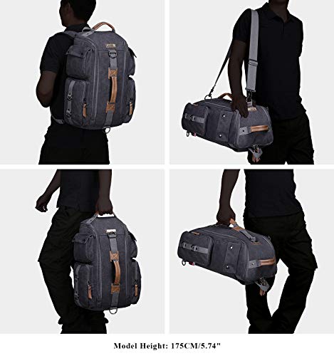 WITZMAN Canvas Backpack Large Travel Backpack for Men Backpack Duffel Bag Carry on Rucksack Hiking Bag (6661 canvas black)