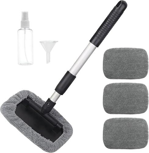 Set de brosse de lavage pour voiture avec manche télescopique avec 4 housses de brosse de lavage, nettoyant pour vitres de voiture, nettoyant pour pare-brise,...