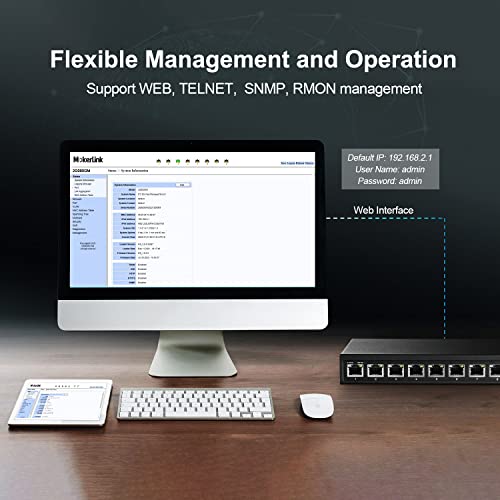Image of MokerLink 8 Port 2.5G Ethernet Managed Switch, 8 x 2.5GBASE-T Ports, Compatible with 10 /100 /1000Mbps, L2 Web Managed Fanless Network Switch