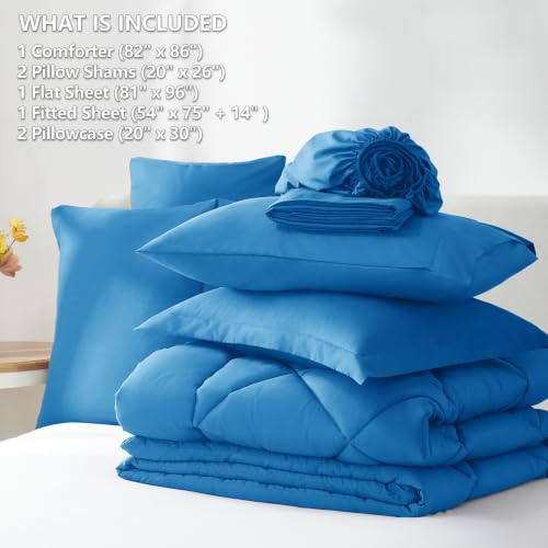 Image of CozyLux Full Size Comforter Sets Royal Blue - 7 Pieces Bed in a Bag Full, Luxury Soft Bed Set for All Seasons, Bedding Set with Down Alternative Comforter, Sheets, Pillowcases & Shams